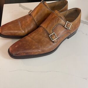 Magnanni Tan Leather Double Monk Strap Shoes